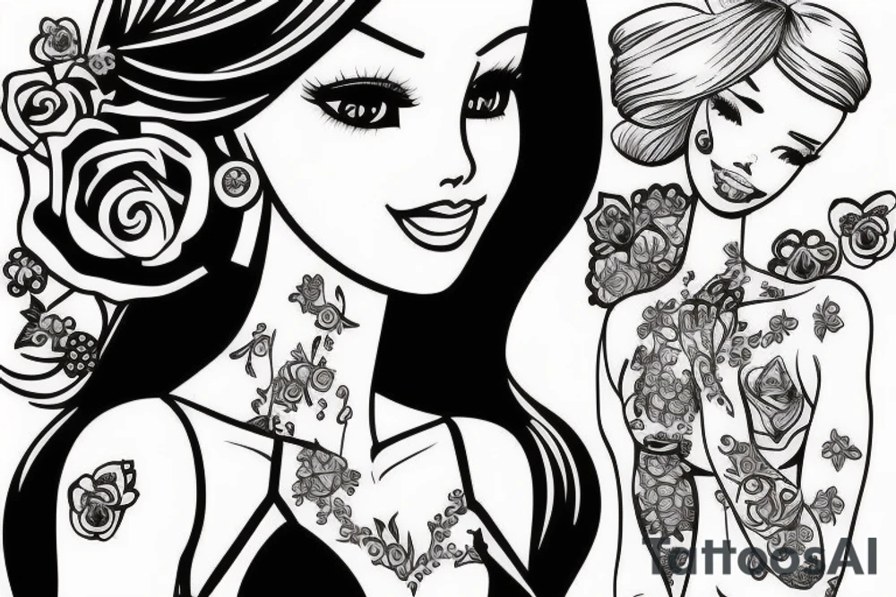 barbie doll girl figure tattoo idea