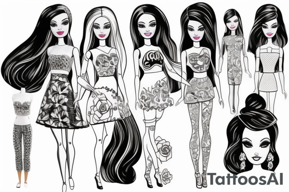 barbie doll girl figure tattoo idea