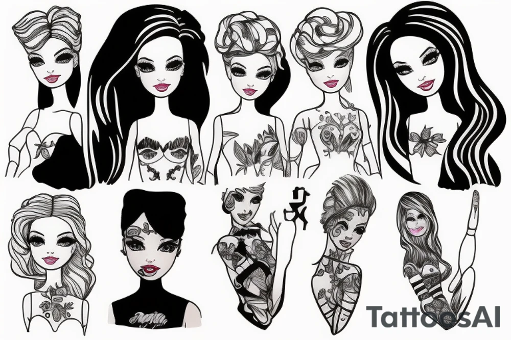 barbie doll girl figure tattoo idea