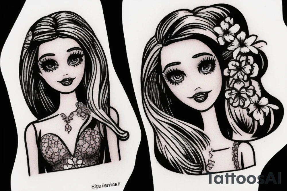 barbie doll girl figure tattoo idea