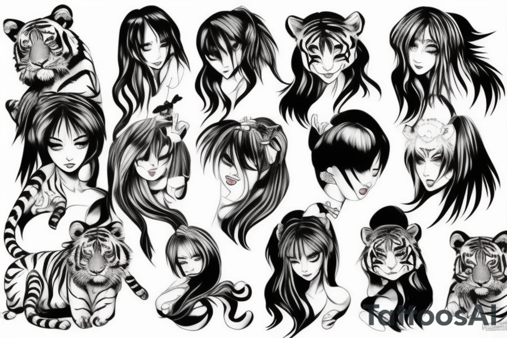tiger anime girl tattoo idea