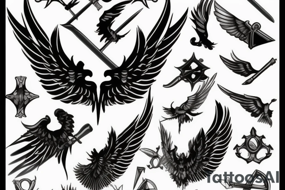 wings with swords tattoo idea