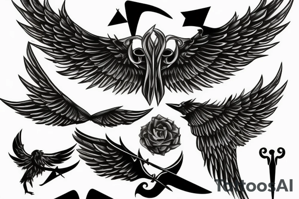 wings with swords tattoo idea