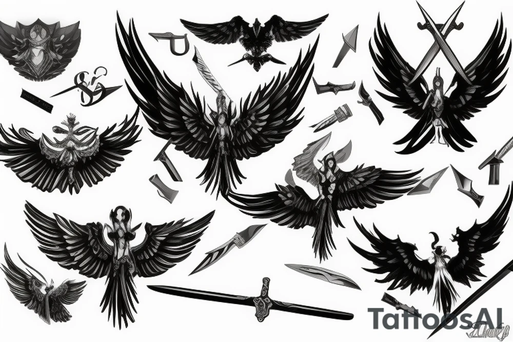 wings with swords tattoo idea