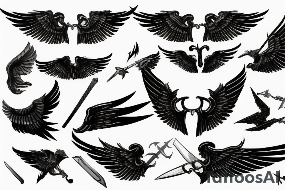 wings with swords tattoo idea