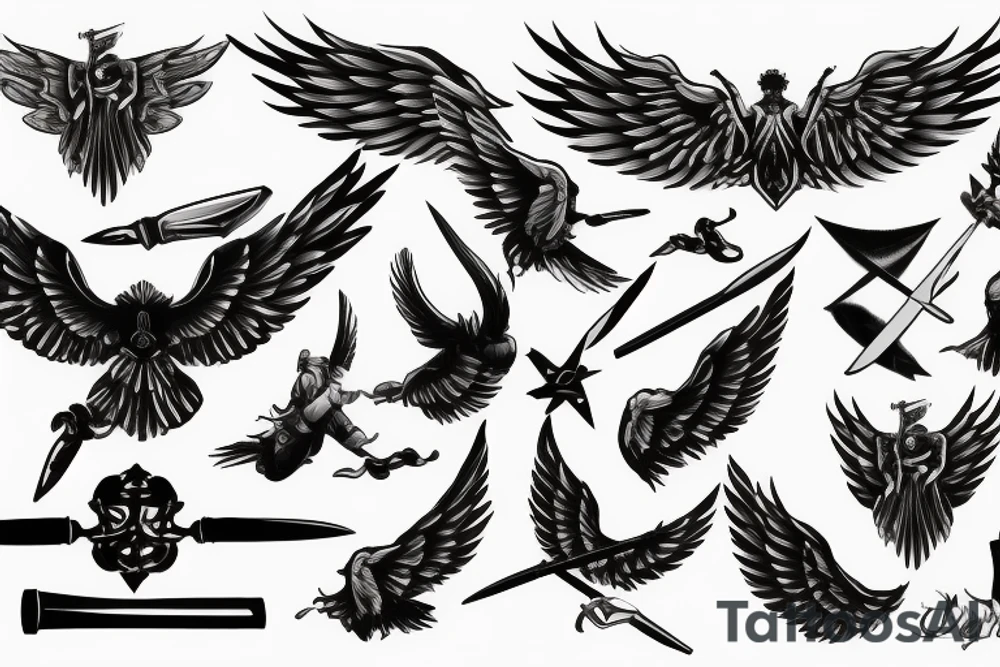 wings with swords tattoo idea