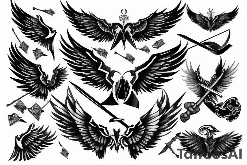 wings with swords tattoo idea