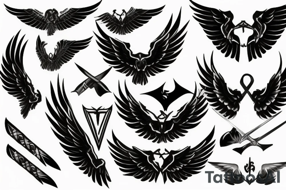 wings with swords tattoo idea