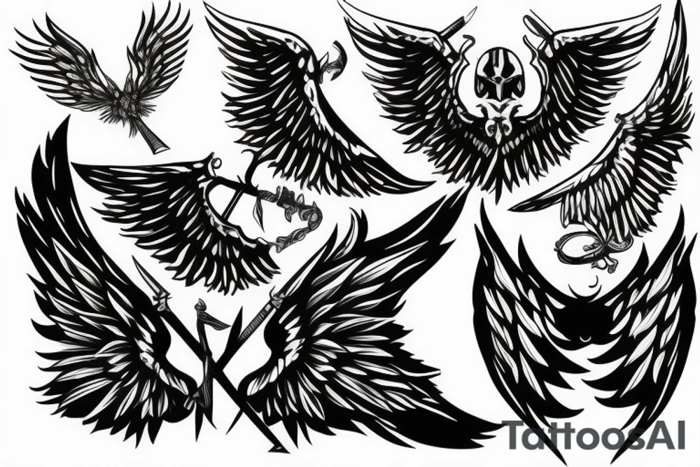 wings with swords tattoo idea