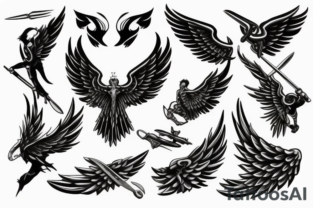 wings with swords tattoo idea