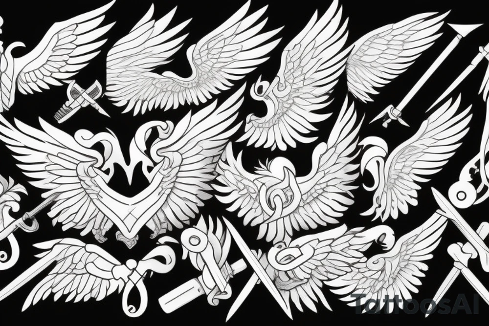 wings with swords tattoo idea