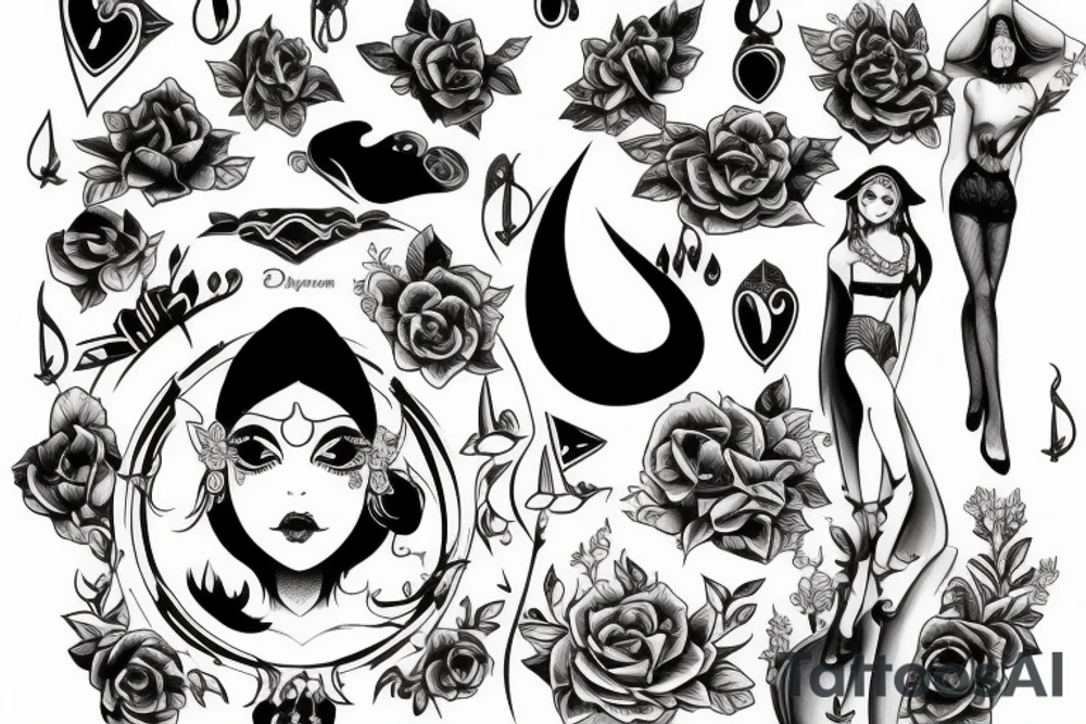 magic girl symmetrical tattoo idea