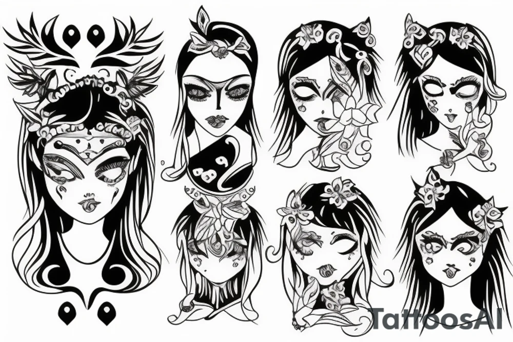 magic girl symmetrical tattoo idea