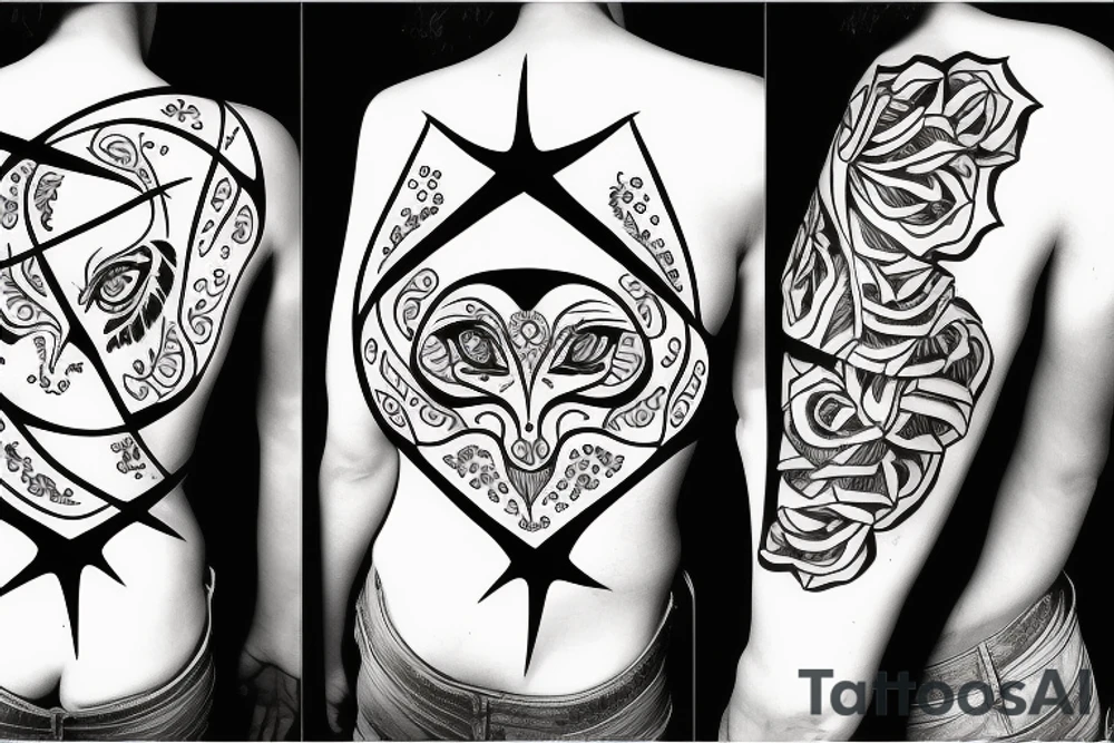 black magic girl symmetrical tattoo idea