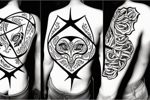 black magic girl symmetrical tattoo idea