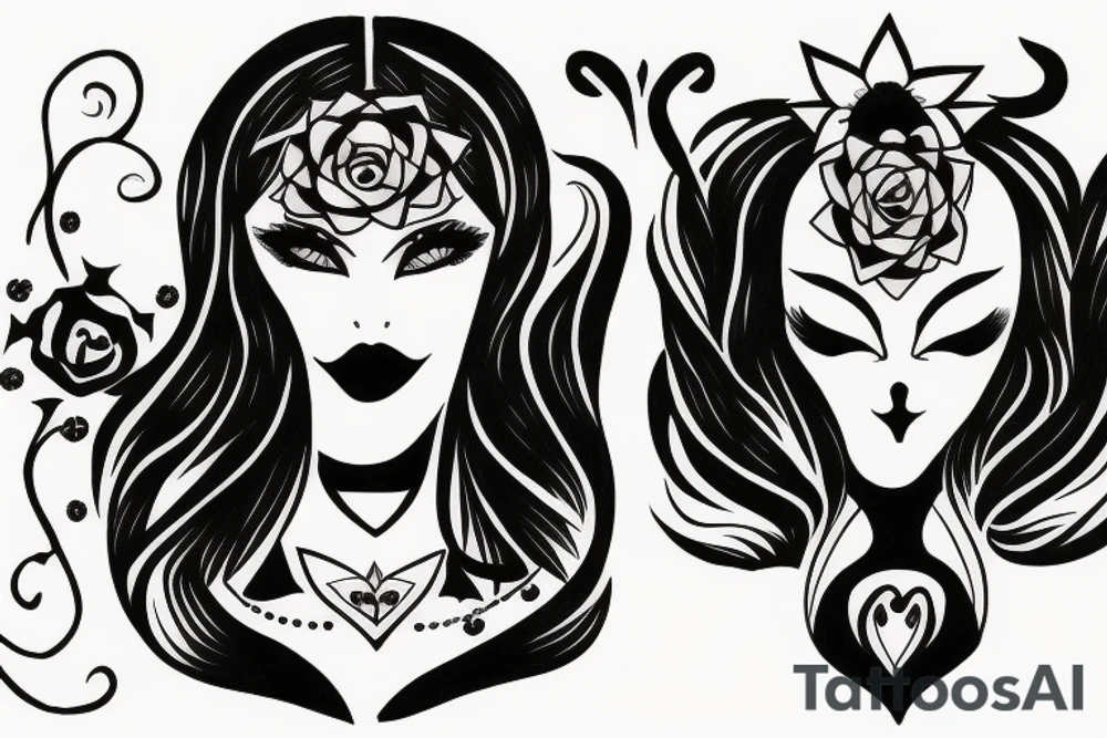 black magic girl symmetrical tattoo idea