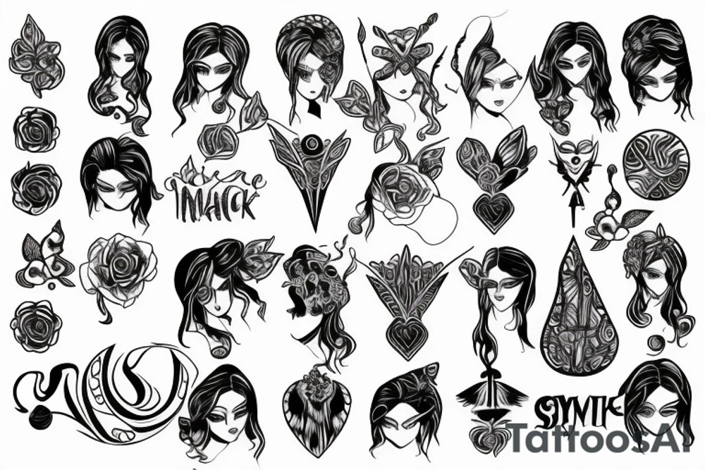 black magic girl symmetrical tattoo idea