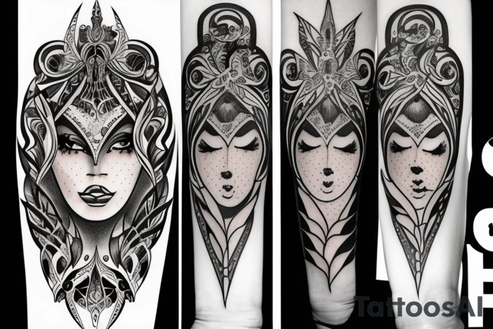 black magic girl symmetrical tattoo idea