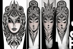 black magic girl symmetrical tattoo idea