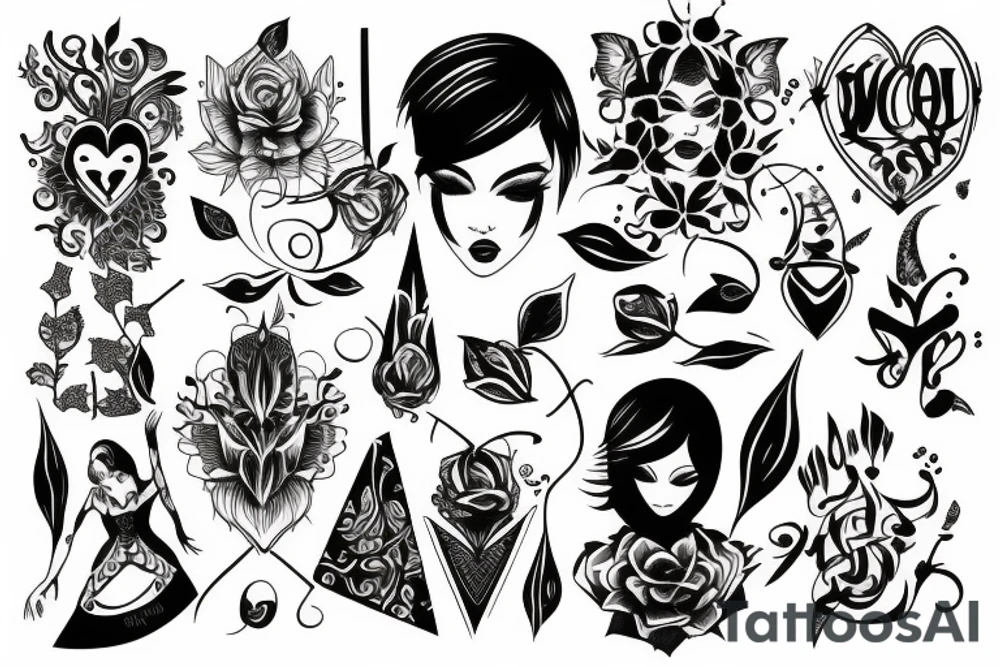 black magic girl symmetrical tattoo idea