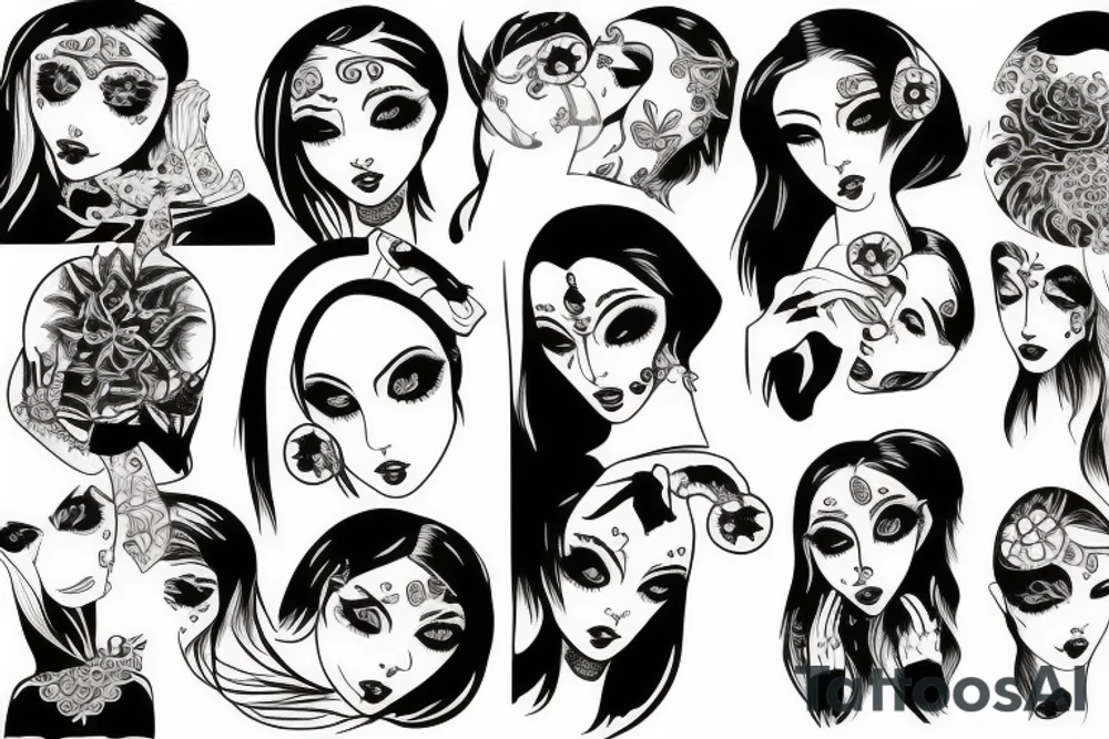 black magic girl symmetrical tattoo idea