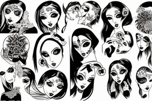 black magic girl symmetrical tattoo idea
