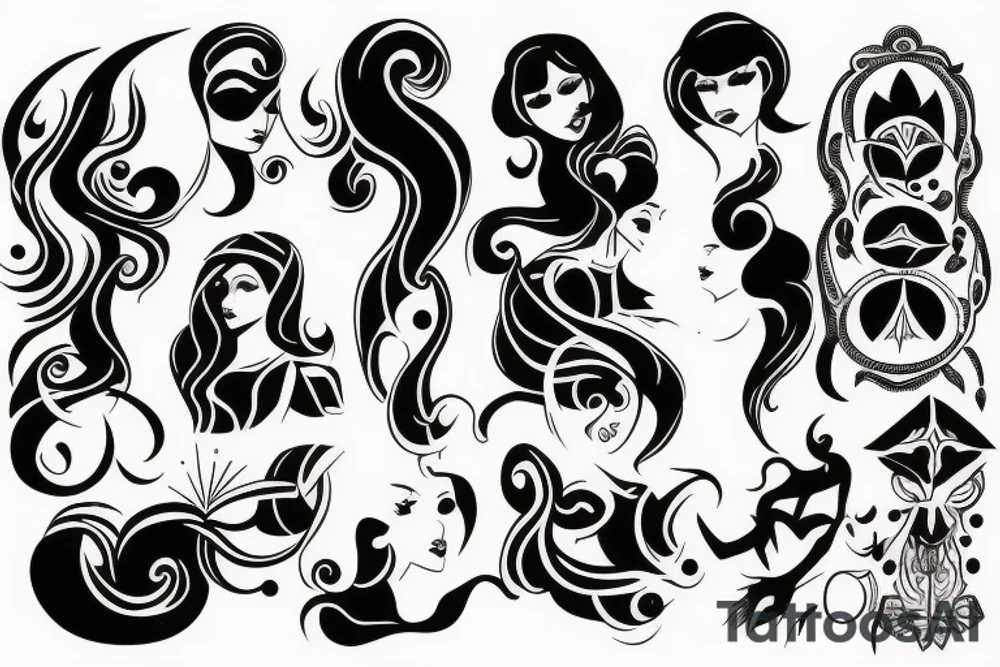 black magic girl symmetrical tattoo idea