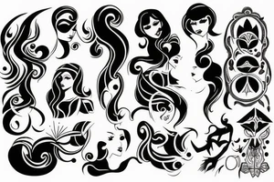 black magic girl symmetrical tattoo idea