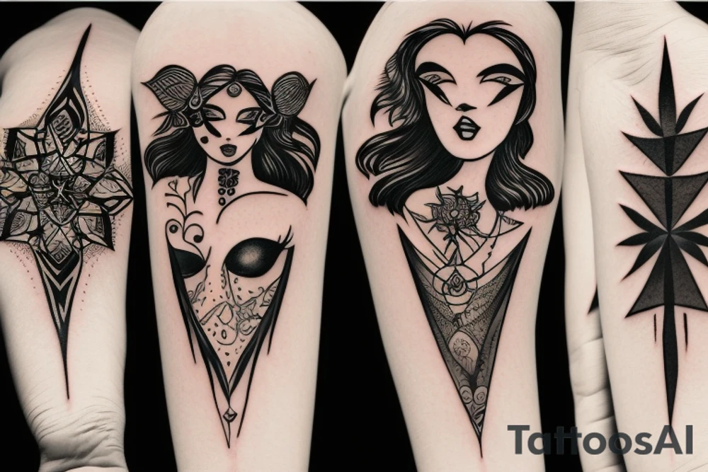 black magic girl symmetrical tattoo idea