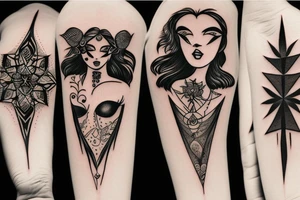 black magic girl symmetrical tattoo idea