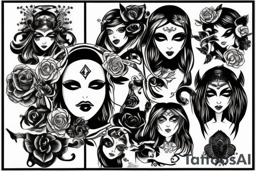 black magic girl symmetrical tattoo idea