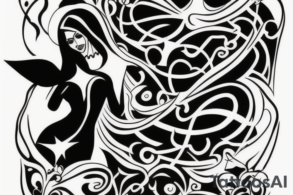 black magic girl symmetrical tattoo idea