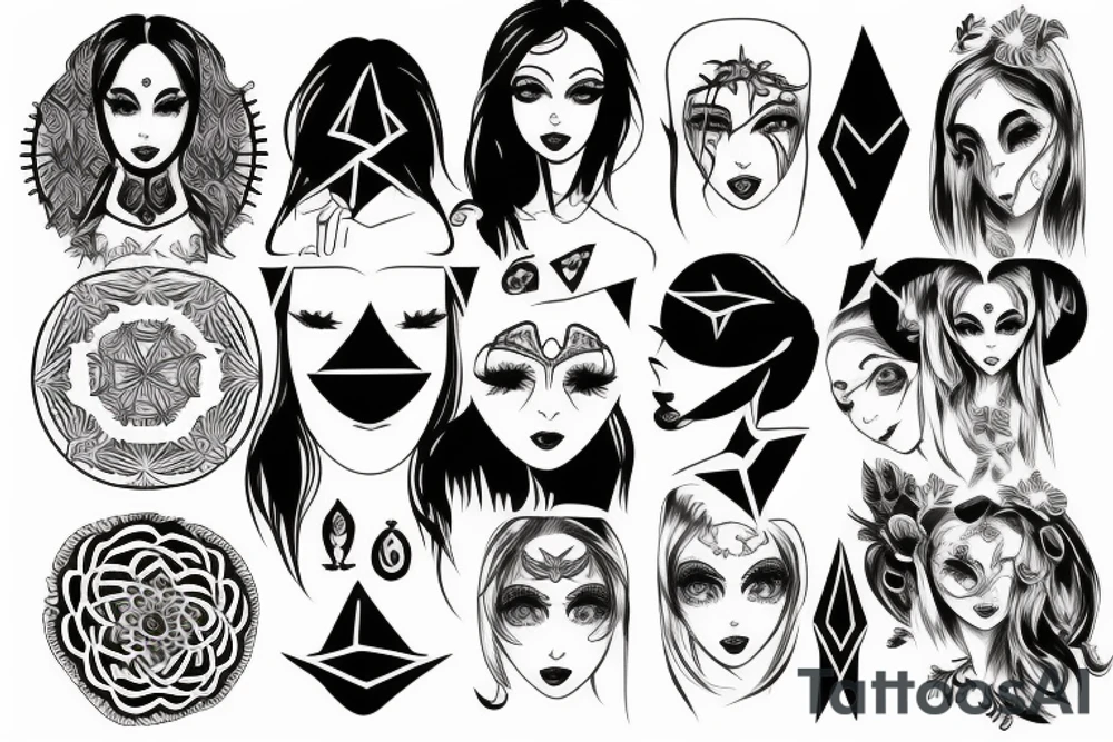 black magic girl symmetrical tattoo idea