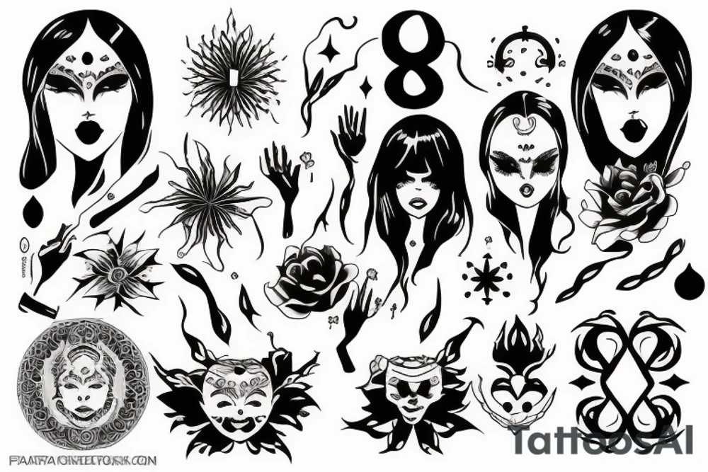 black magic girl symmetrical tattoo idea
