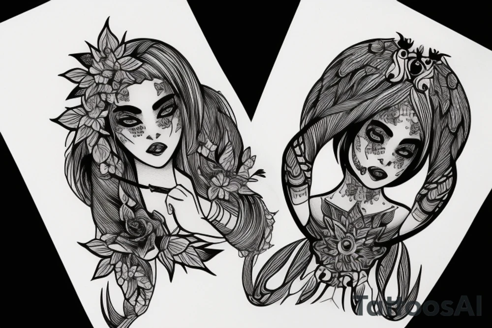 black magic girl symmetrical tattoo idea