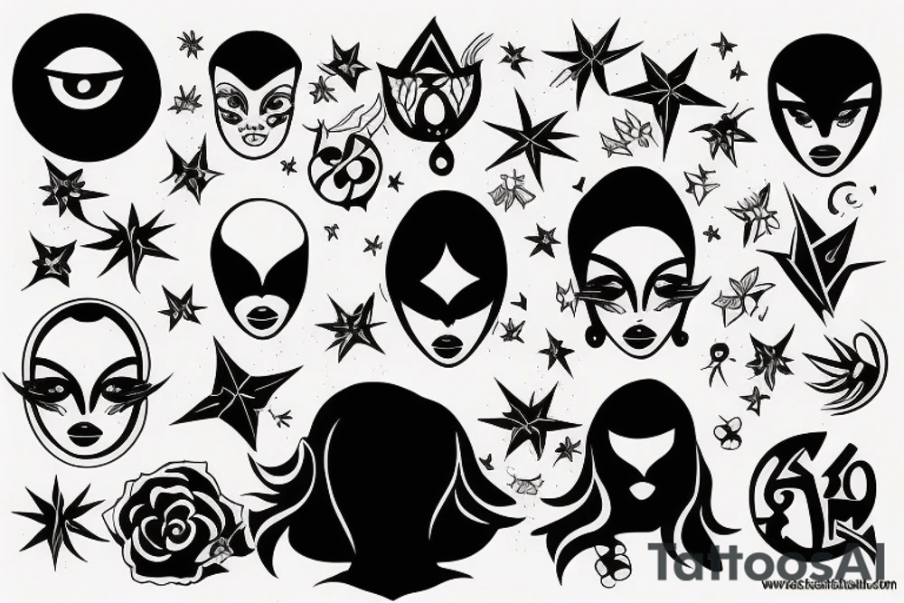 black magic girl symmetrical tattoo idea
