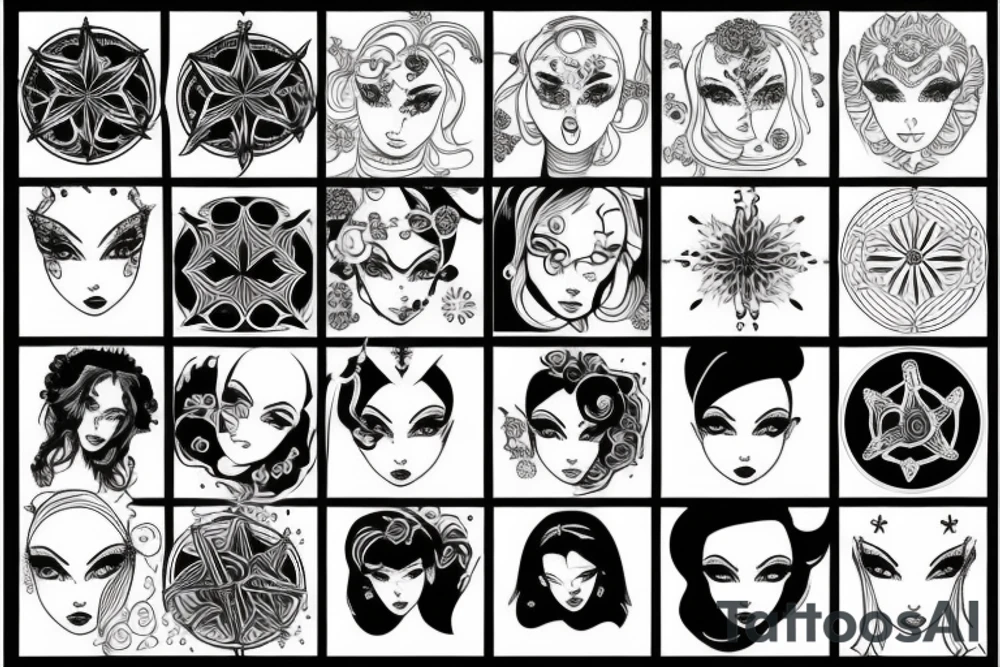 black magic girl symmetrical tattoo idea