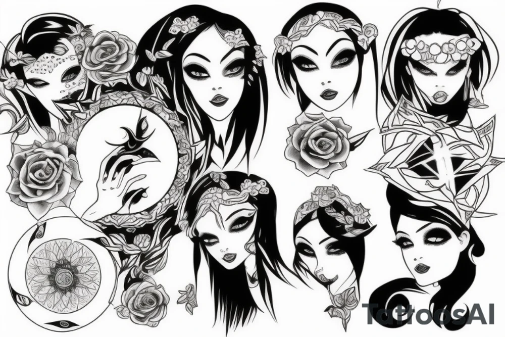 black magic girl symmetrical tattoo idea