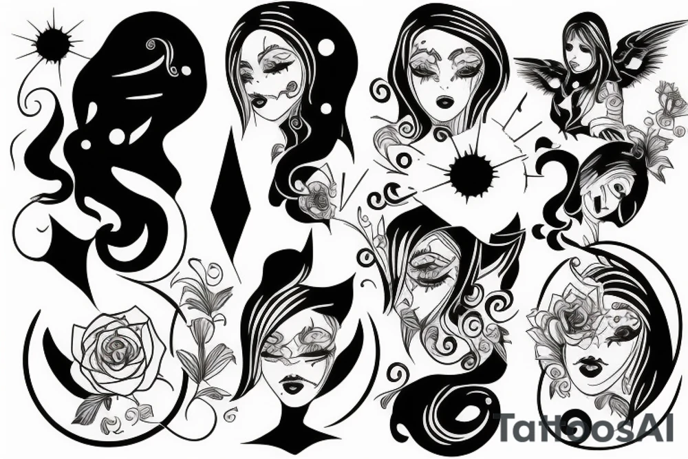 black magic girl symmetrical tattoo idea
