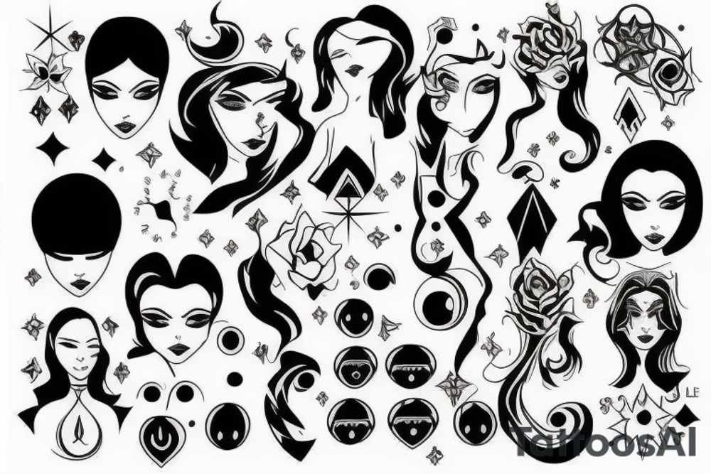 black magic girl symmetrical tattoo idea