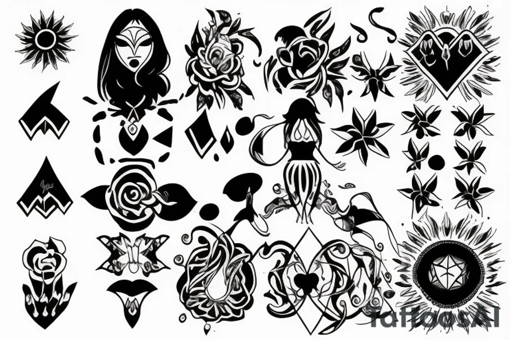 black magic girl symmetrical tattoo idea