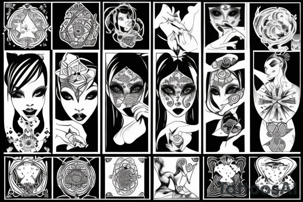 black magic girl symmetrical tattoo idea