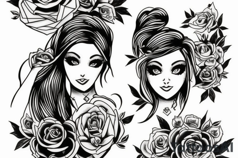 black magic girl symmetrical tattoo idea
