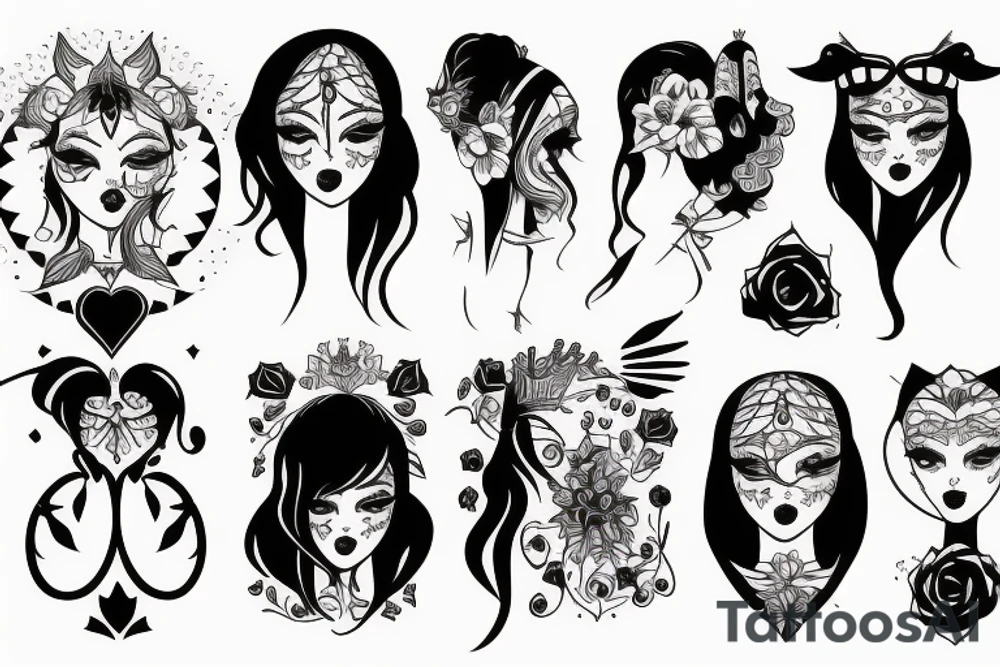 black magic girl symmetrical tattoo idea