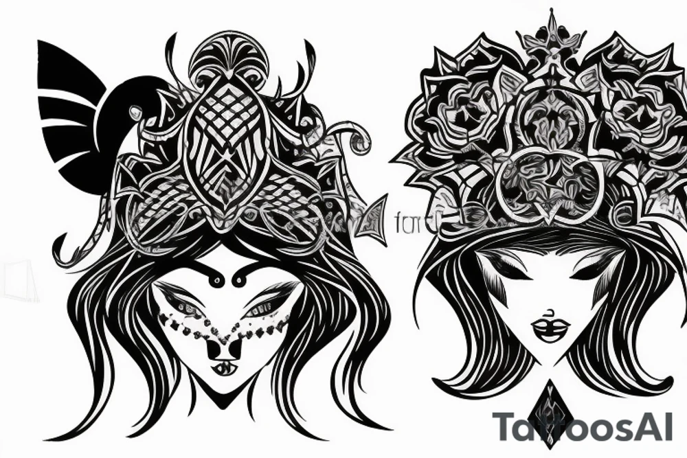 black magic girl symmetrical tattoo idea