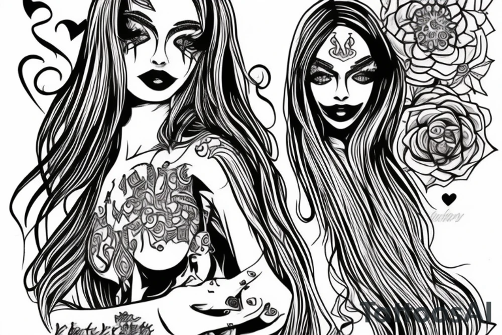 black magic girl symmetrical tattoo idea