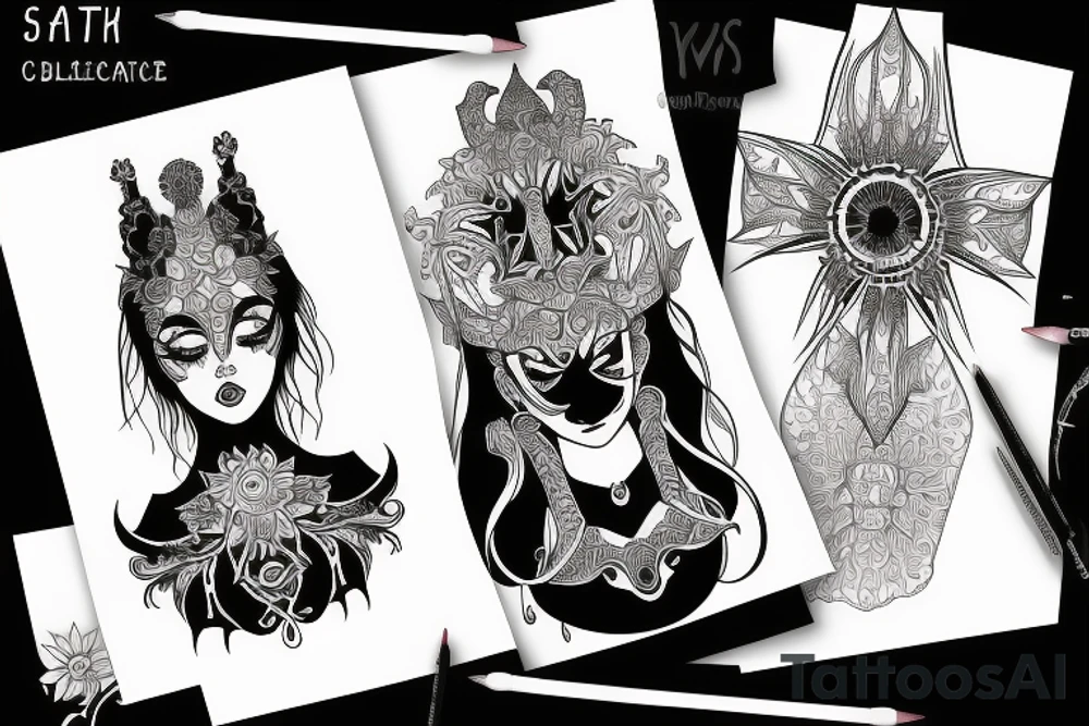 black magic girl symmetrical tattoo idea