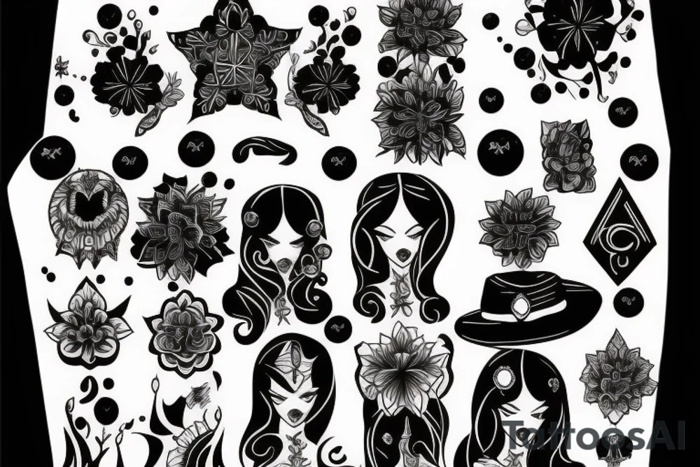 black magic girl symmetrical tattoo idea