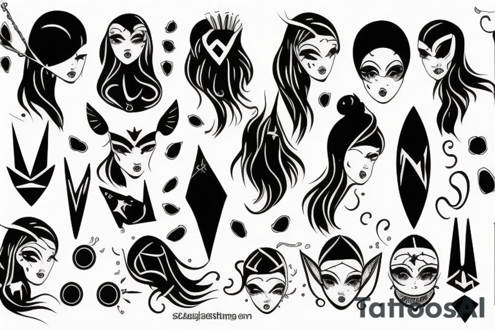 black magic girl symmetrical tattoo idea