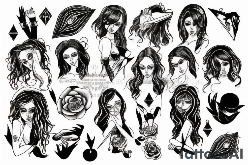 black magic girl symmetrical tattoo idea